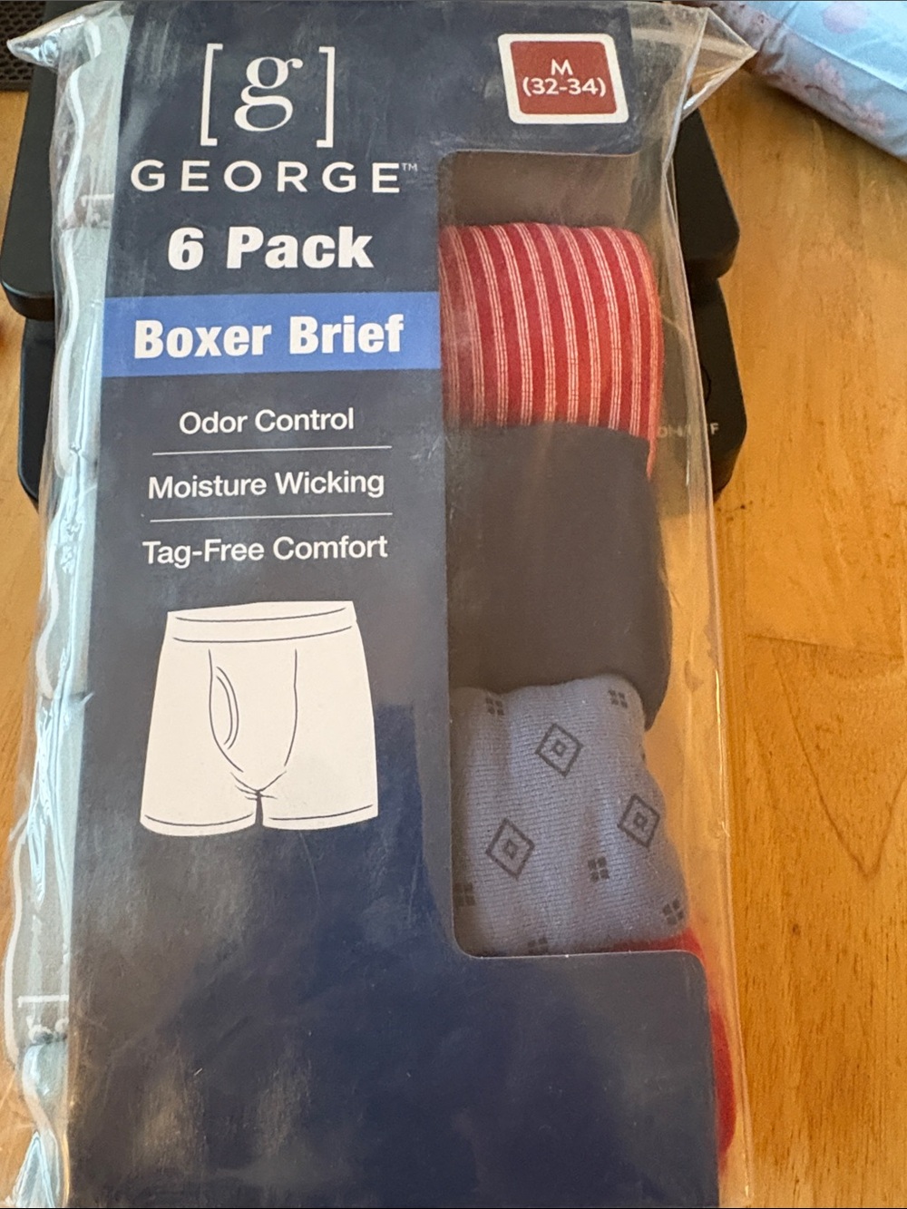 George Men’s 6-Pack Boxer Briefs - Red, Navy, Light Blue